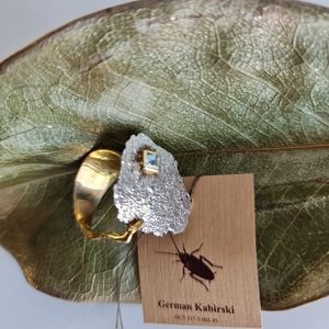 Ring, German Kabirski,Silver 925Ston Blue TopazPlating: Gold 18K, White Rhodium